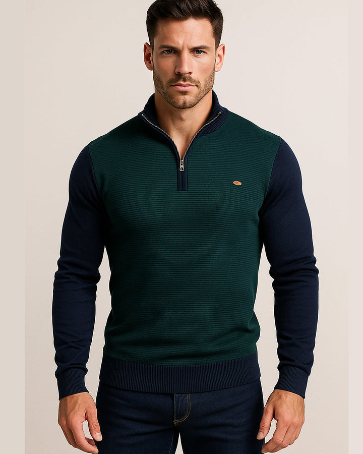 Men's modern & comfortable half-zip pullover sweater. Versatile long-sleeve knitwear for men.