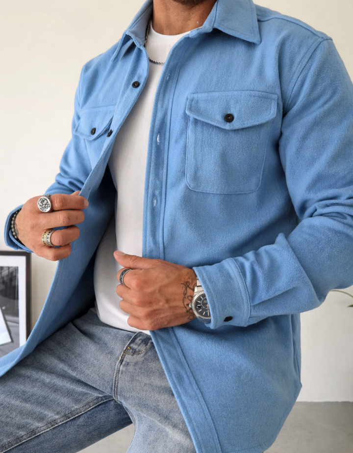 Classic men's button-up overshirt jacket. A versatile layering piece with practical chest pockets.