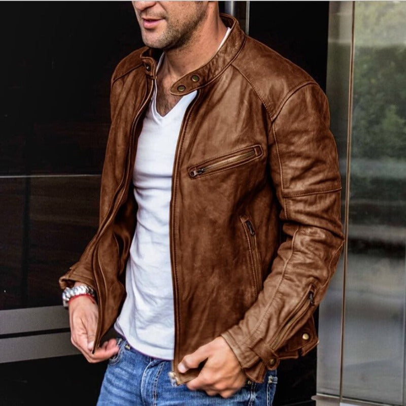 Durable men's weatherproof jacket available in beige, black, or brown, ideal for any season's daily wear.