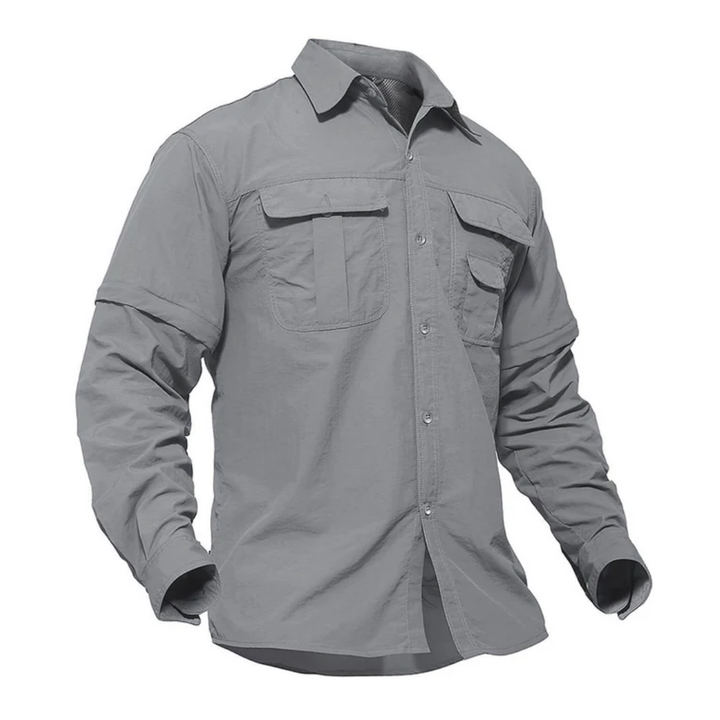 Men's long sleeve outdoor shirt that zips off to short for trails.