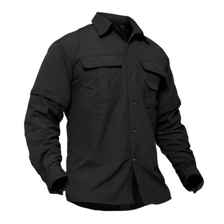 Sun protection men's versatile travel shirt for outdoor adventures.