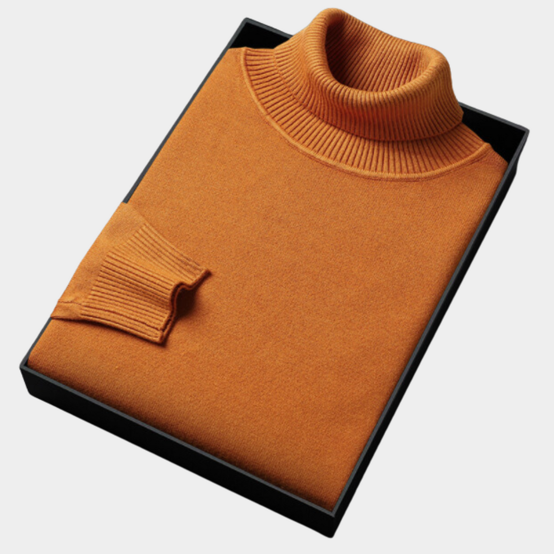 Slim fit men's vibrant roll neck knit sweater, ideal for modern stylish menswear.