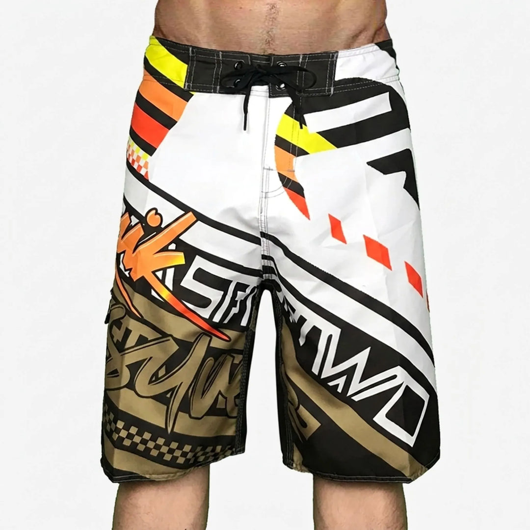 Durable men's printed swimwear, quick-dry and vibrant, great for active pool or beach days.