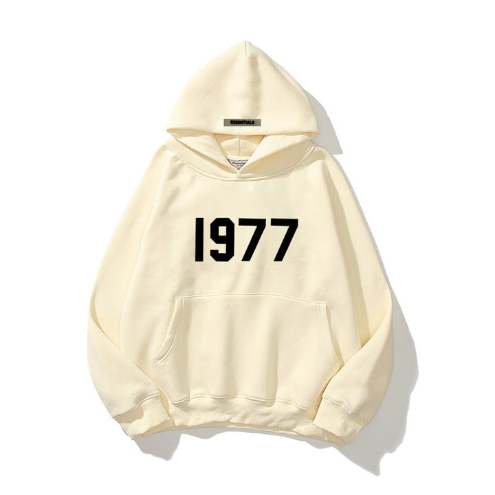 Chase men's vintage 1977 raglan sleeve streetwear hoodie. Casual pullover, urban fashion.