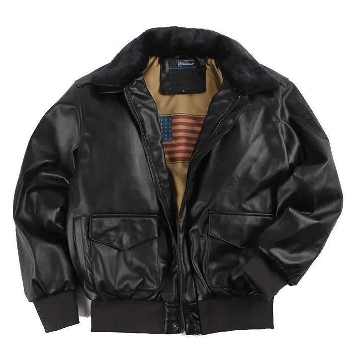 Stylish men's brown vintage leather jacket, warm casual outerwear perfect for winter biker rides & rugged look.