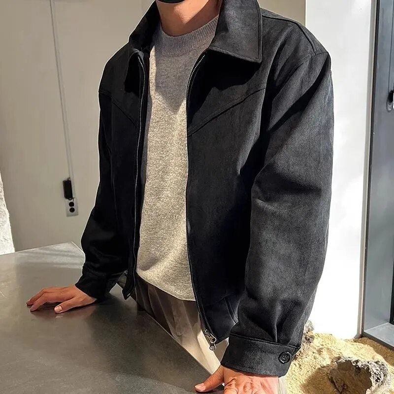 Stylish men's vintage brown casual jacket with a zip closure, perfect for timeless everyday wear.