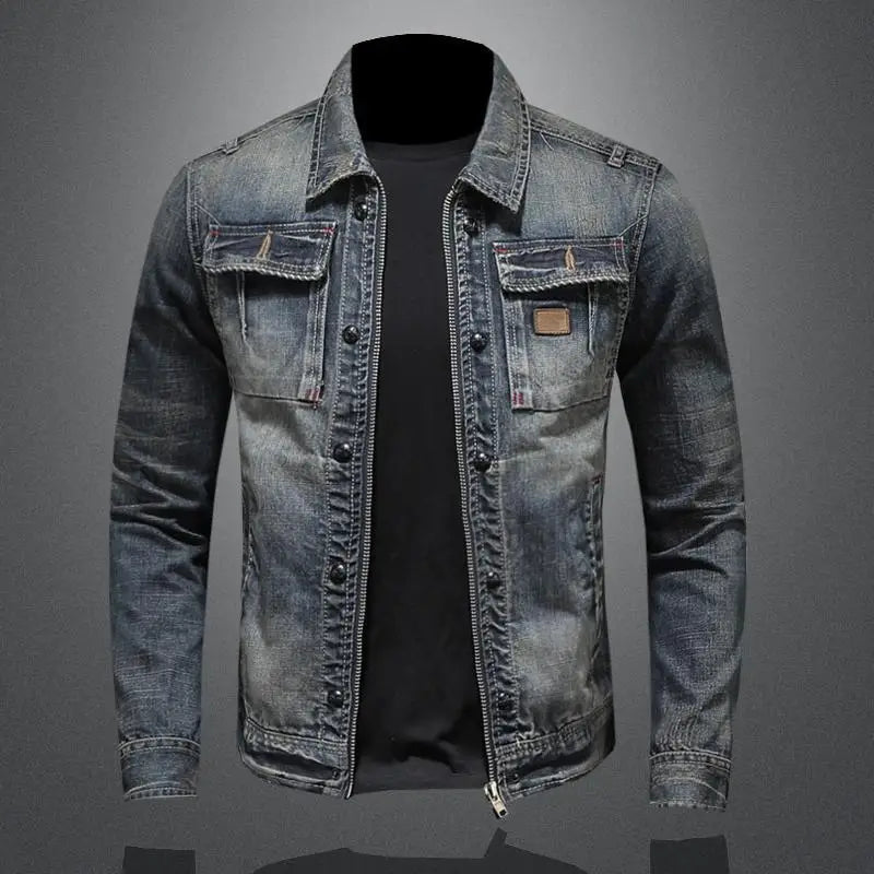 Men's vintage denim jacket, classic Jasper retro style. Timeless casual outerwear, perfect for everyday fashion.