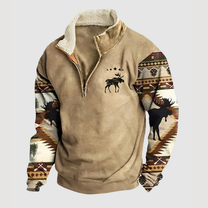 Men's vintage fleece zip jumper, warm & stylish winter pullover for casual wear.
