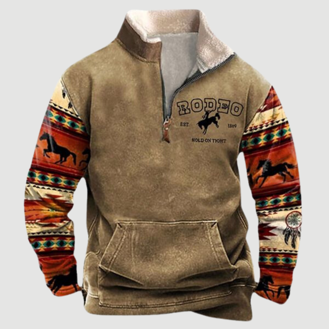 Cozy men's vintage fleece sweater with a zip-up design, perfect for stylish winter fashion.