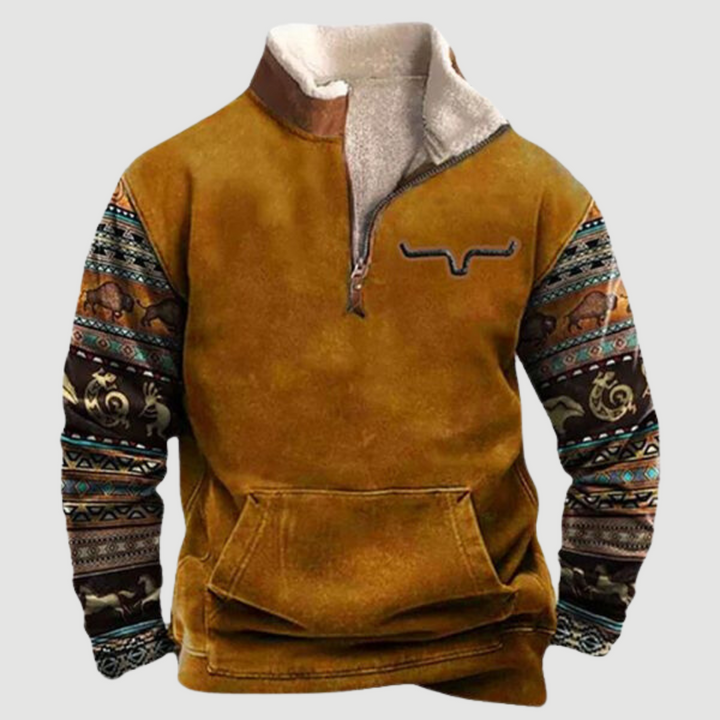 Stylish men's vintage fleece pullover, ideal for warm casual winter outfits & everyday comfort.