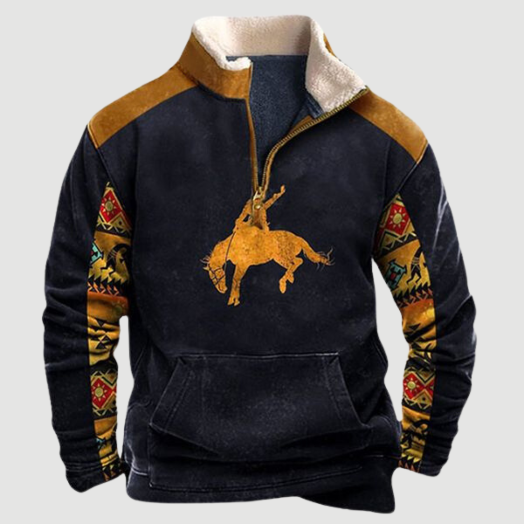 Warm men's vintage fleece zip jumper, stylish winter pullover sweater for cozy casual apparel.