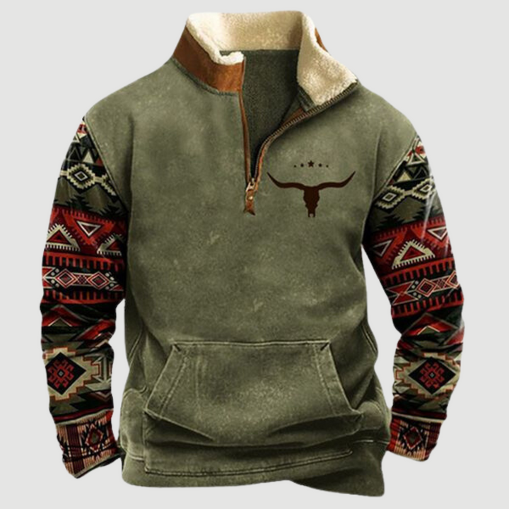 Soft, cozy men's vintage fleece zip jumper, a stylish and warm pullover for ultimate winter comfort.