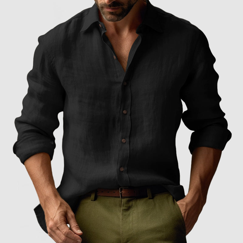 A men's vintage long-sleeve button-up shirt displayed, perfect for a refined smart-casual aesthetic.