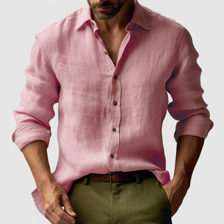 Versatile men's vintage button-up shirt, long-sleeve, blending smart-casual and classic fashion.