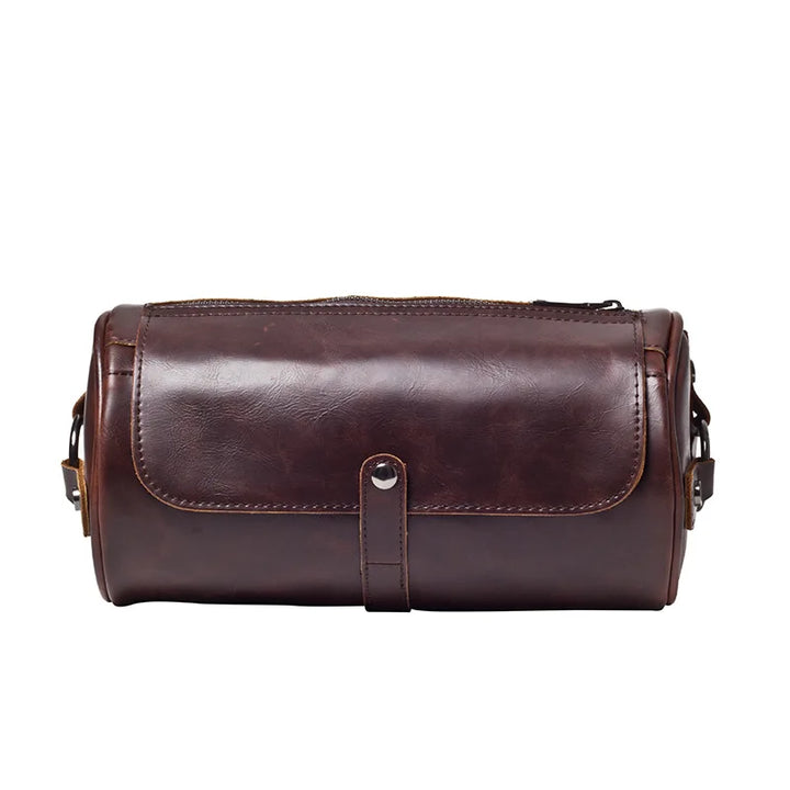 Sophisticated men's vintage barrel shoulder bag, PU leather, perfect for daily fashion.