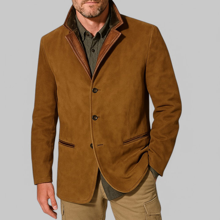 Elegant men's vintage blazer in classic style, ideal autumn outdoor jacket & fall apparel for smart casual wear.