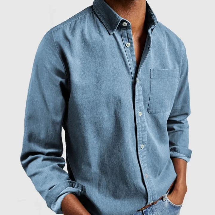 Men's vintage style long sleeve button-down shirt, perfect for casual everyday wear and relaxed fashion.