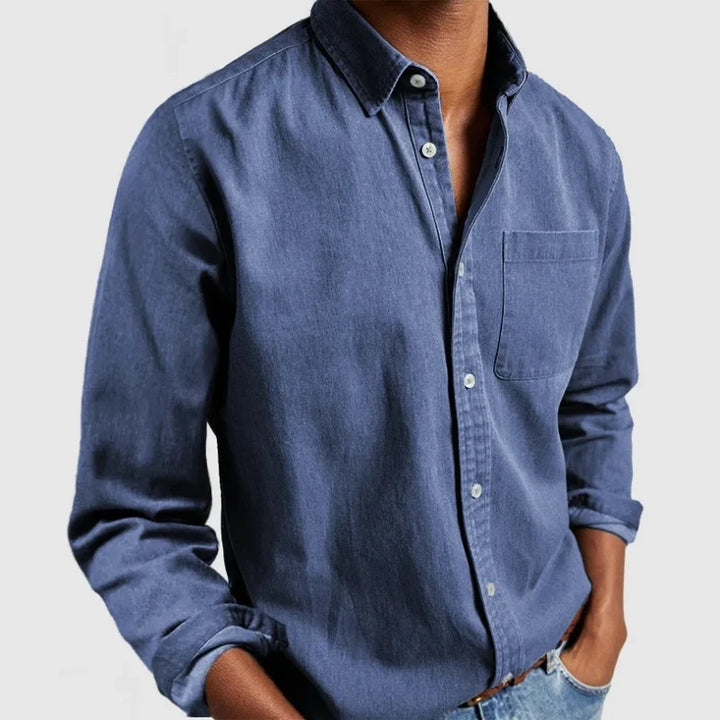 Casual men's long sleeve button-down shirt with vintage charm, suitable for everyday and relaxed outings.