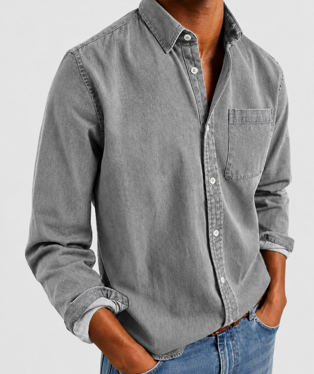 Comfortable relaxed fit men's long sleeve shirt, a vintage style button-down for effortless casual versatility.