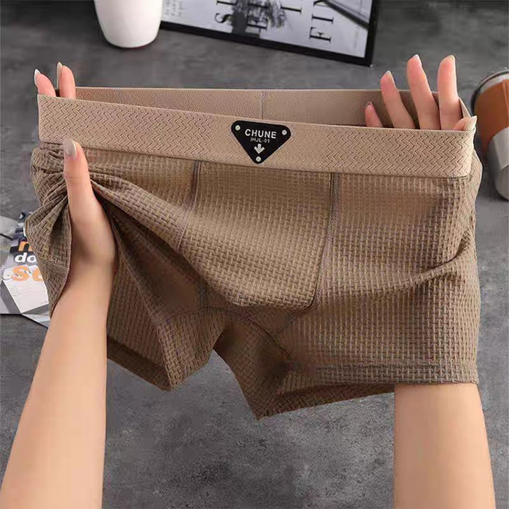 Casual men's waffle knit boxer loungewear, perfect for relaxed home comfort and style.