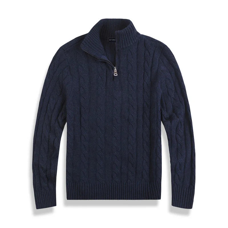 Versatile men's warm half-zip pullover sweater in a textured knit, great for winter layering.