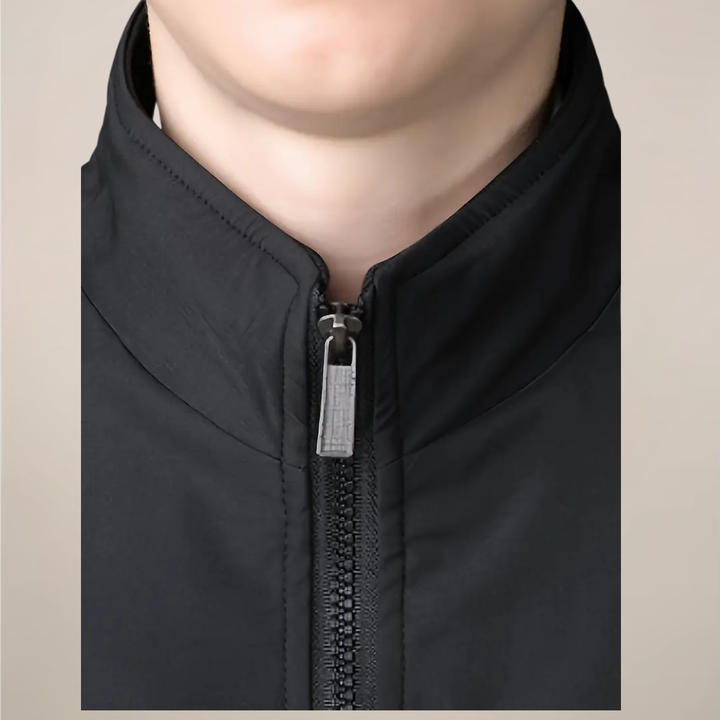 Classic men's insulated winter jacket, a practical zip-up coat with stand collar, offering ultimate warmth.