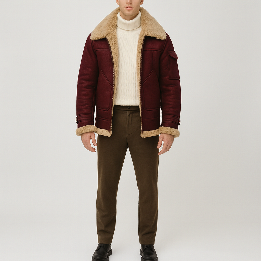 Stylish men's shearling-style jacket, perfect for winter casual outerwear and urban fashion.