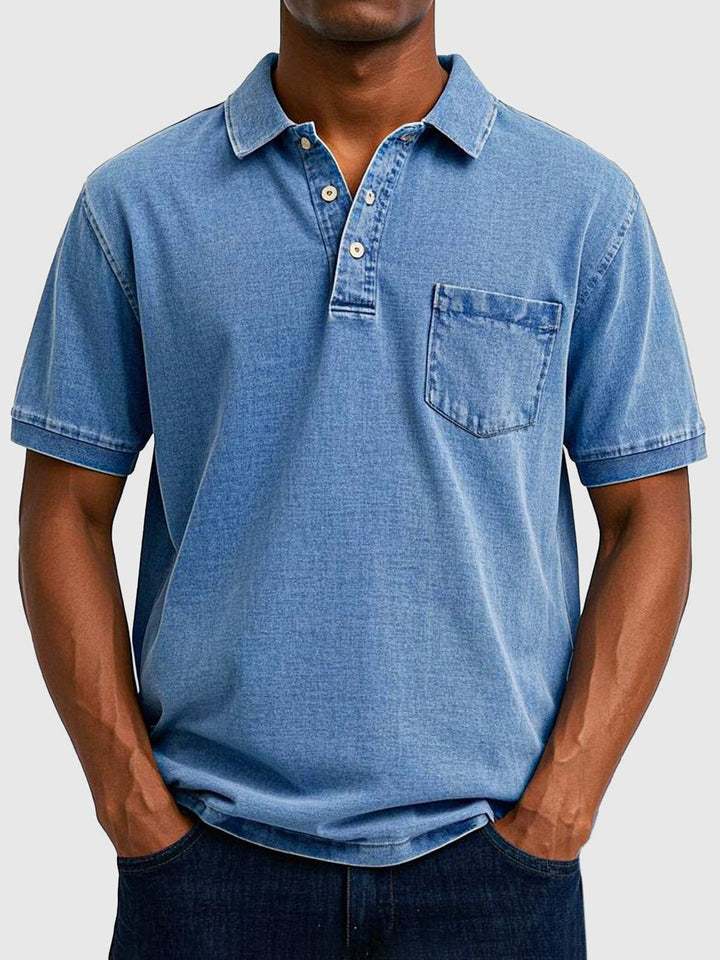 Men's washed polo shirt, short sleeve with button neck. Relaxed fit for casual everyday wear.