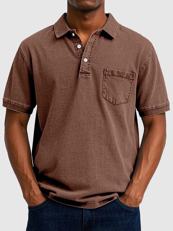 Effortless men's washed polo top. Short sleeve, relaxed fit, and button neck for versatile style.