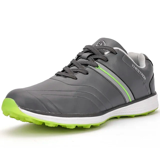 Durable men's waterproof golf shoes, offering comfort & stability with fixed spike traction.