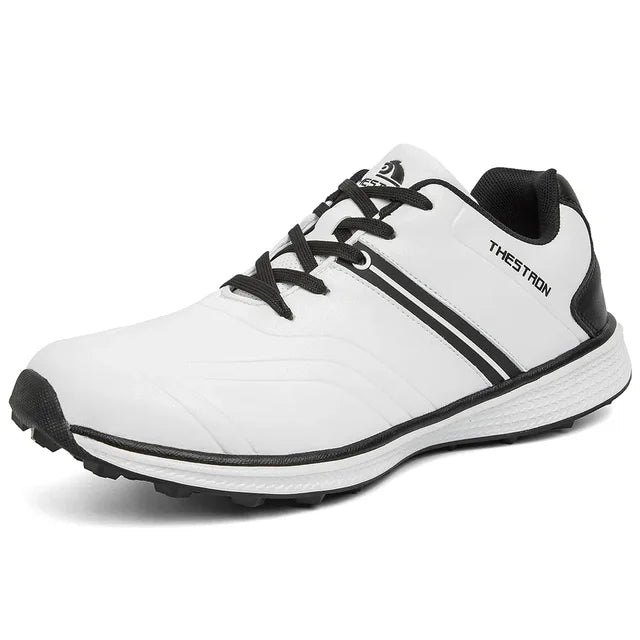Men's athletic waterproof golf shoes, designed for comfort & maximum traction with fixed spikes.