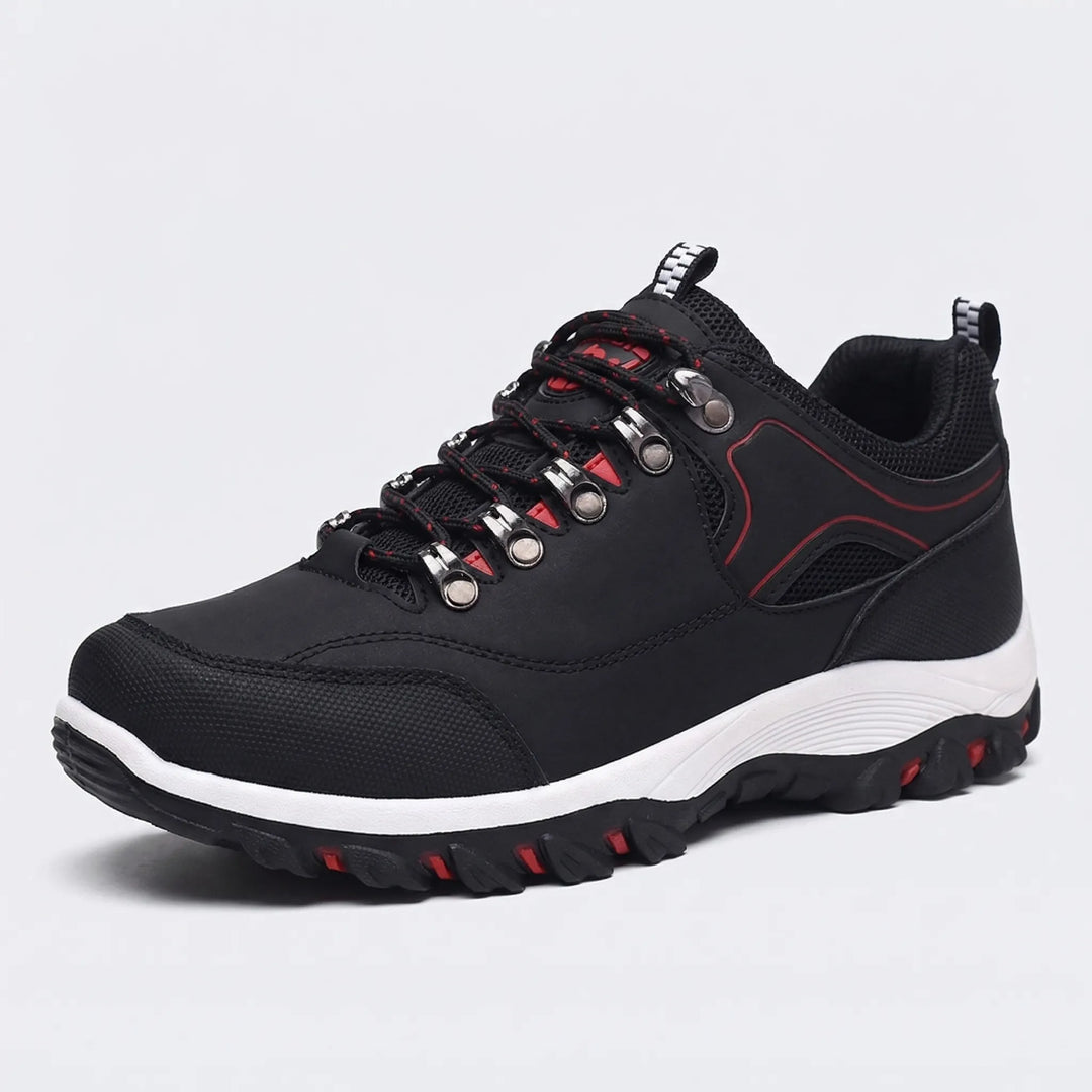 Stylish men's waterproof low-cut outdoor hiking shoes featuring excellent grip and support.