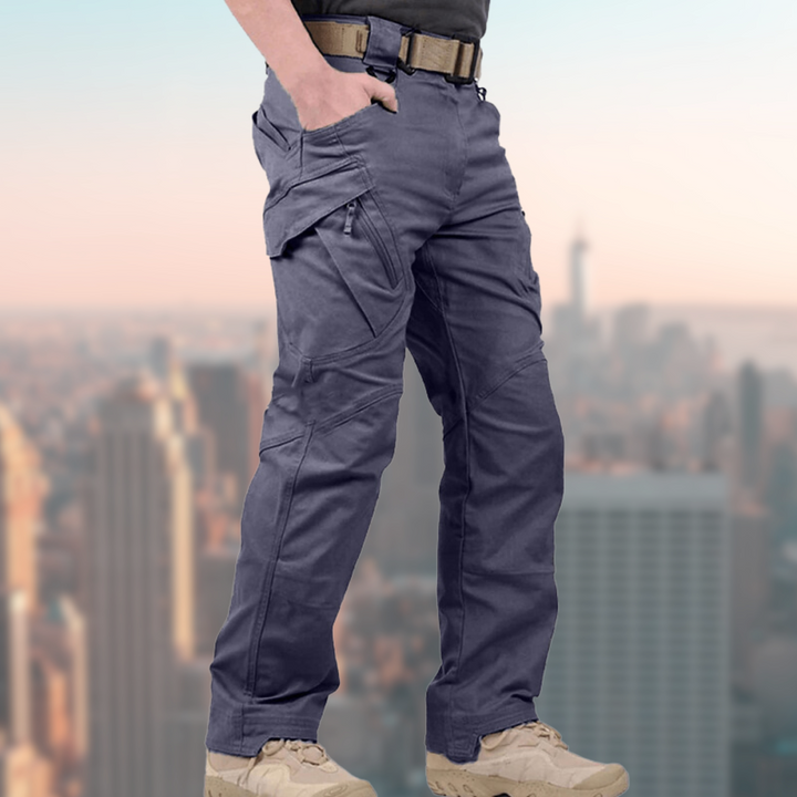 Performance men's waterproof tactical cargo pants, durable for outdoor adventure.