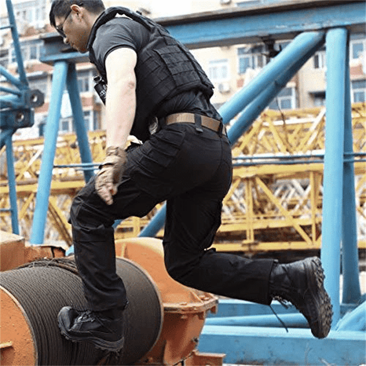 Multi-pocket men's waterproof tactical cargo pants, designed for outdoor adventures.