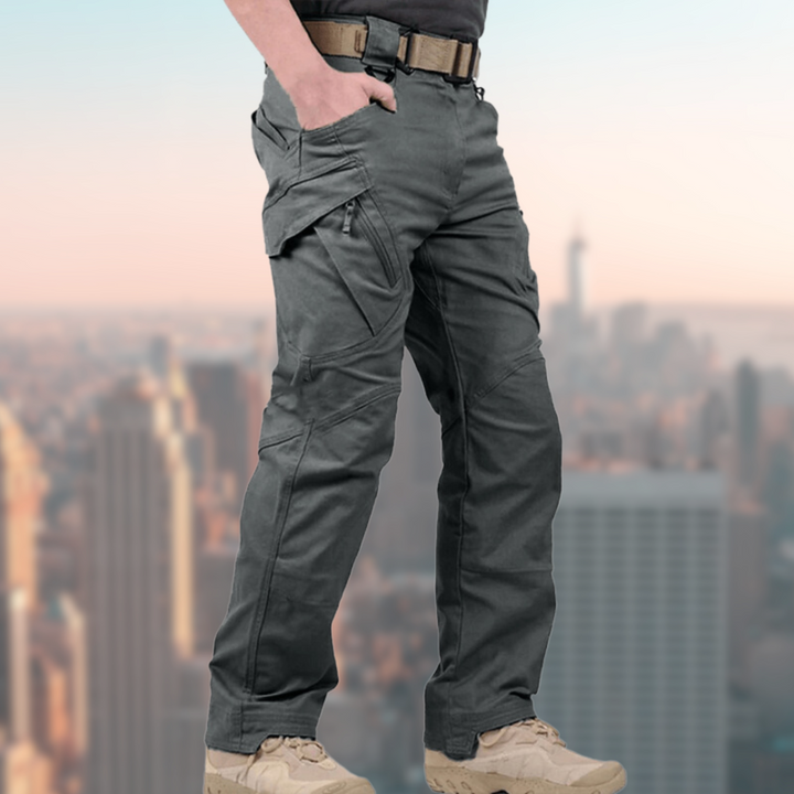 Men's waterproof tactical cargo pants for durable outdoor hiking adventures.