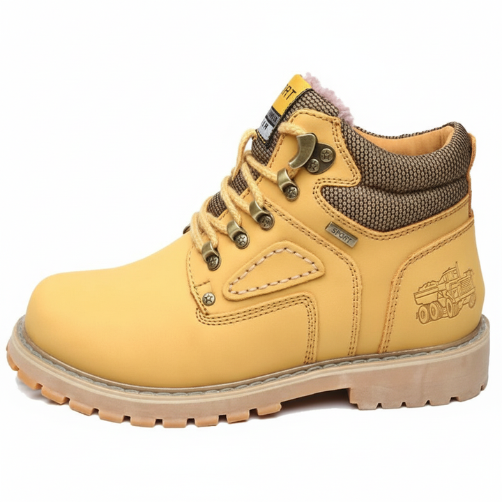 Retro-style men's waterproof boots, keeping feet warm & dry in winter.
