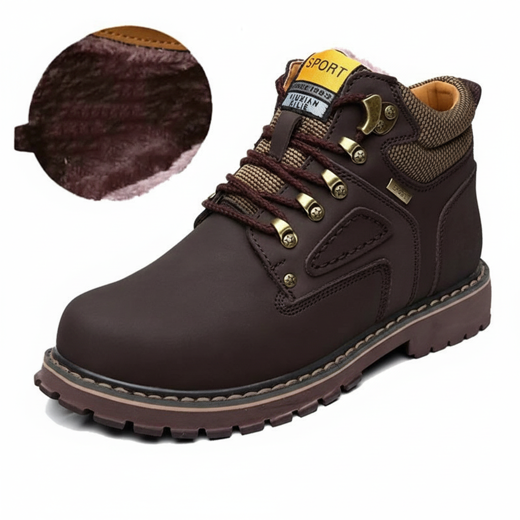 Warm and dry men's winter shoes, insulated for cold weather activities.
