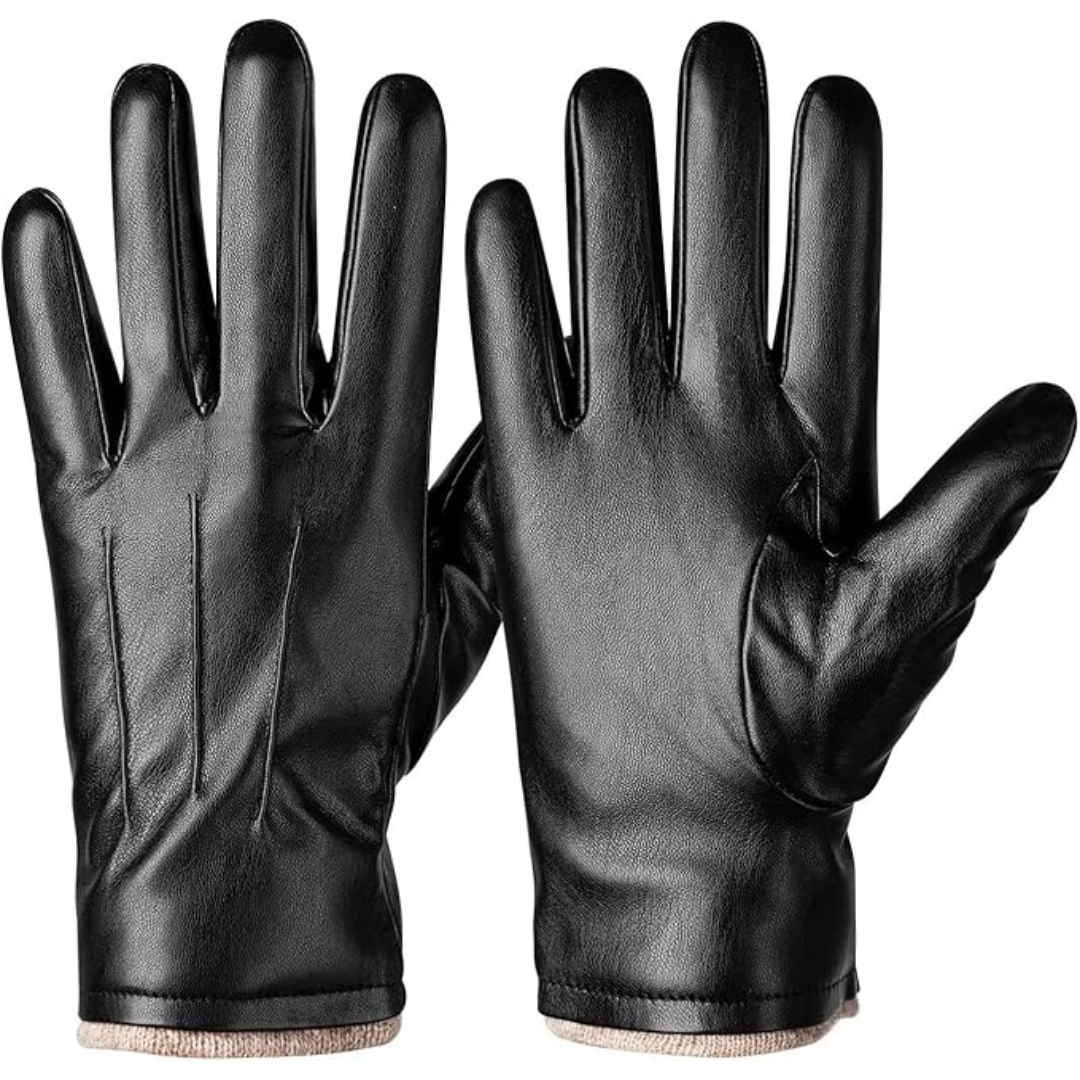 Men's winter thermal touchscreen leather gloves for ultimate warmth & tech compatibility.
