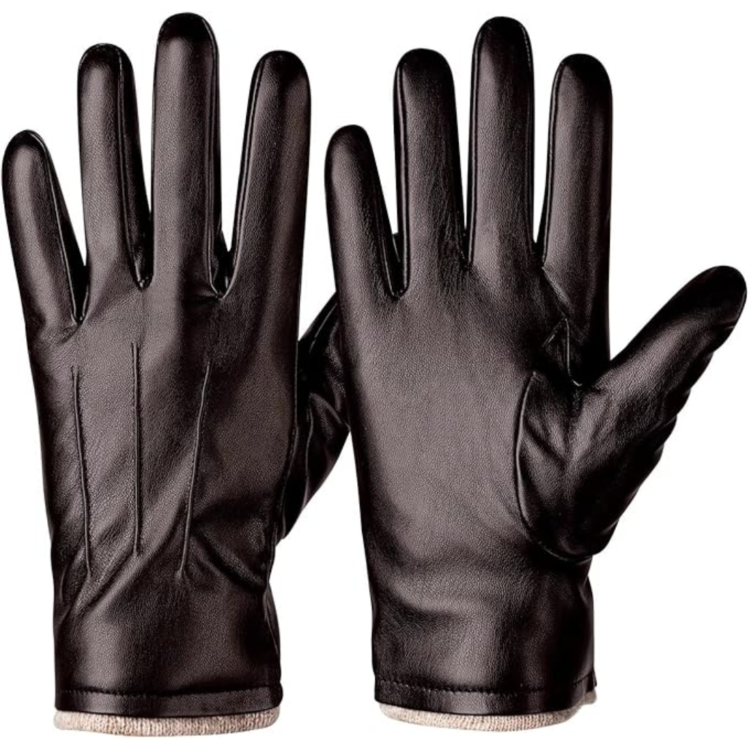 Stylish men's leather driving gloves with thermal lining & touchscreen for winter cold.