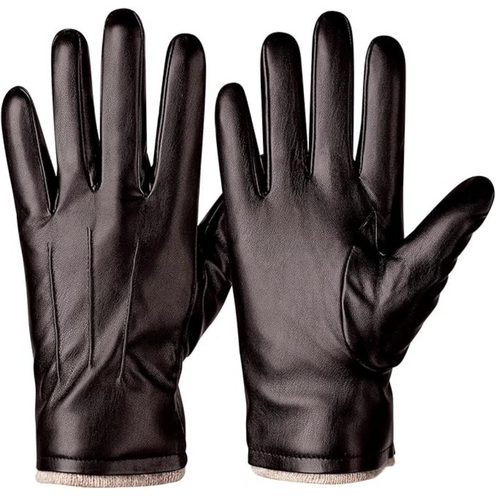 Stylish men's leather driving gloves with thermal lining & touchscreen for winter cold.