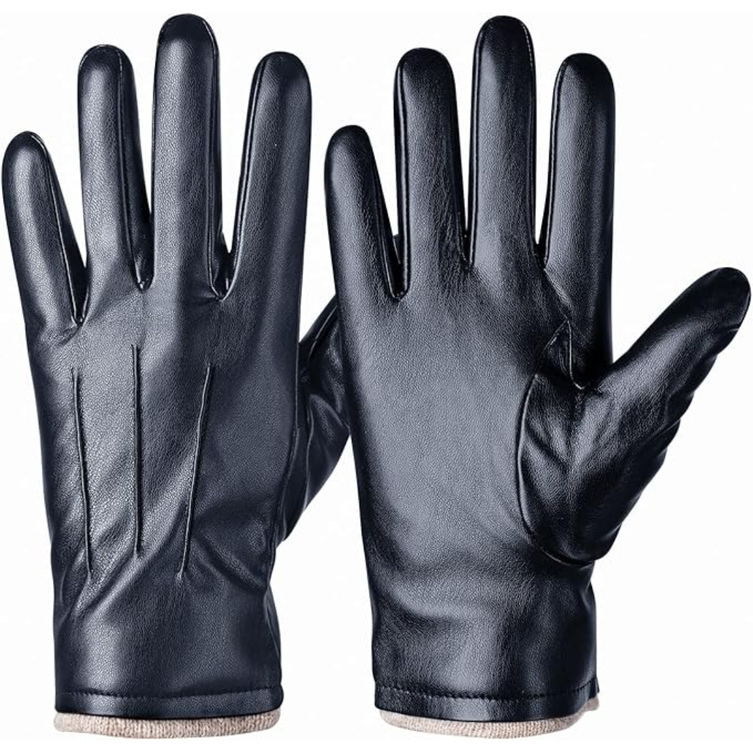Durable men's winter gloves, genuine leather, thermal insulation, smartphone touchscreen.