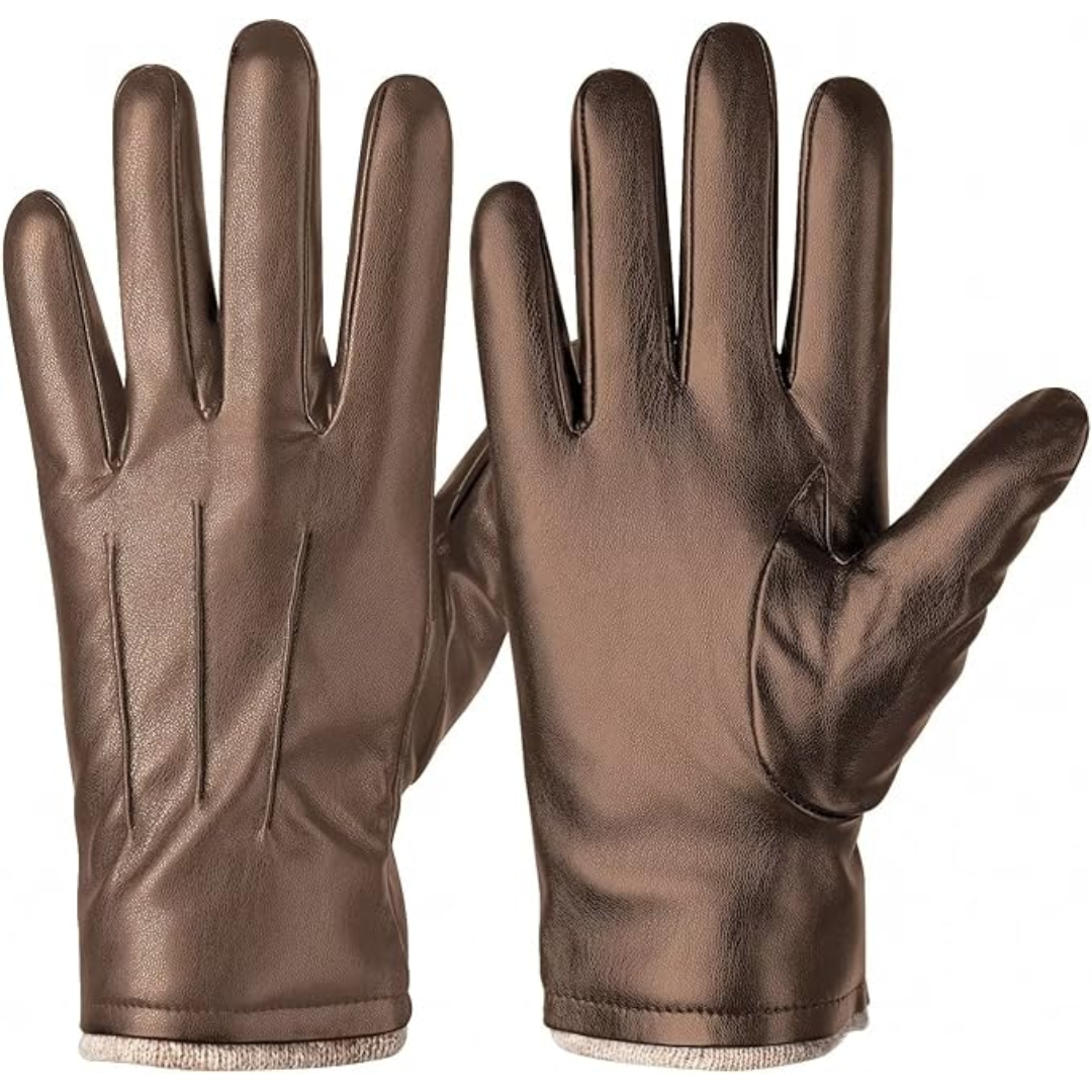Men's high-quality thermal leather touchscreen gloves for winter outdoor activities.