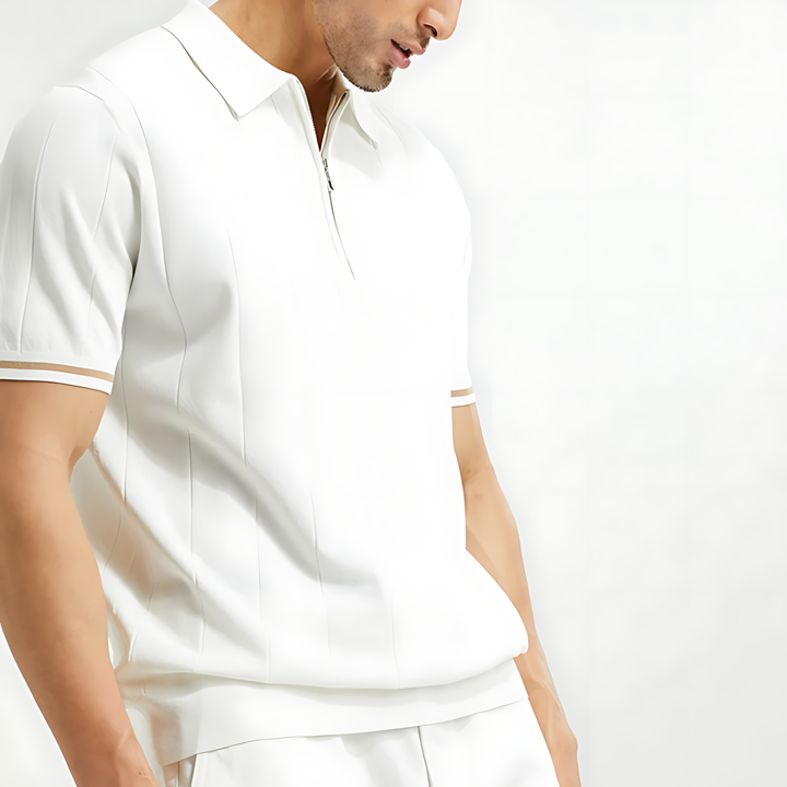 Versatile men's zip-neck ribbed polo, an ideal casual top for everyday wear & smart style.