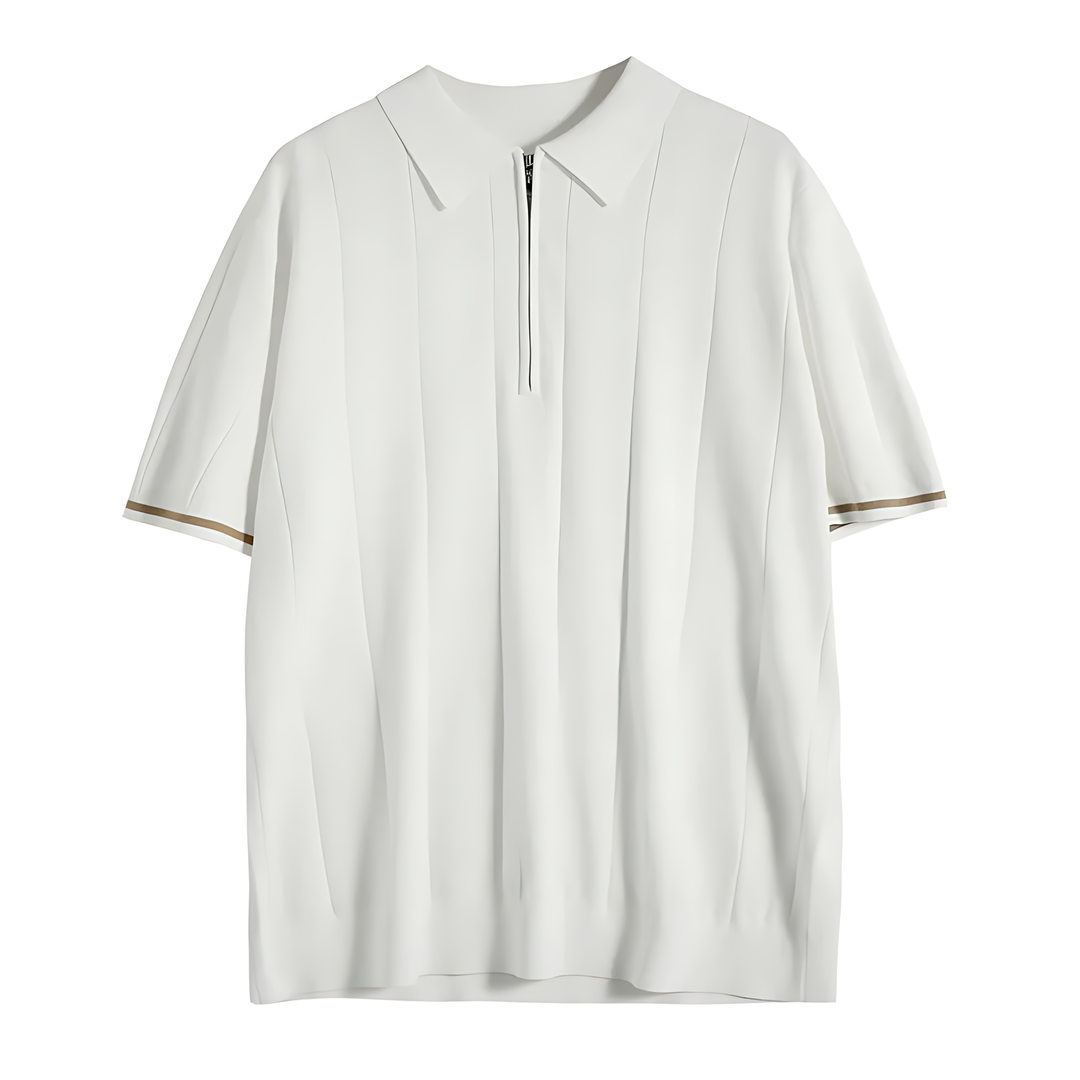 Comfortable men's zip-neck ribbed polo, short sleeve, perfect for everyday casual fashion.