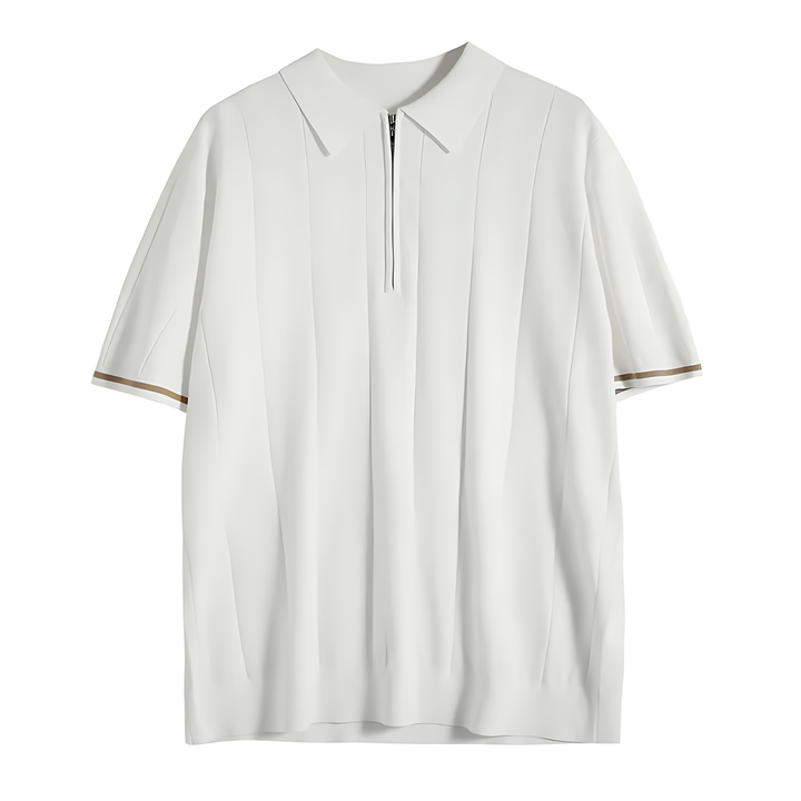 Comfortable men's zip-neck ribbed polo, short sleeve, perfect for everyday casual fashion.