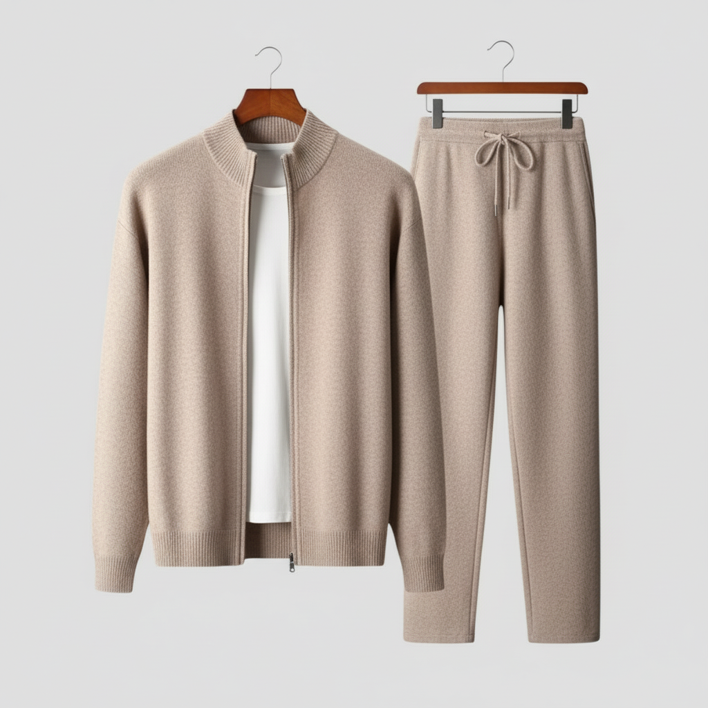 Men's zip-up lounge set: sweater & drawstring pants. Ultimate comfort for casual wear & home.
