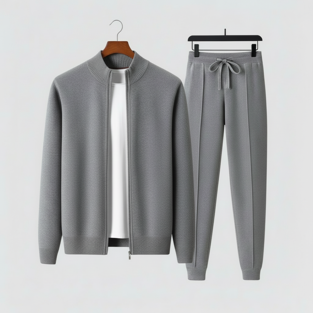 Men's two-piece zip-up lounge set. Casual sweater & drawstring pants offer ultimate comfort & relaxed fit.