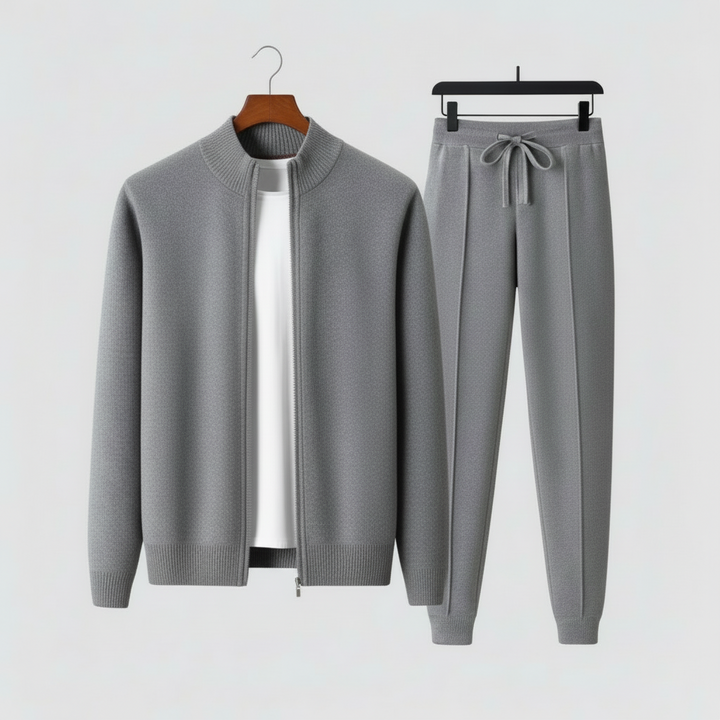 Men's two-piece zip-up lounge set. Casual sweater & drawstring pants offer ultimate comfort & relaxed fit.