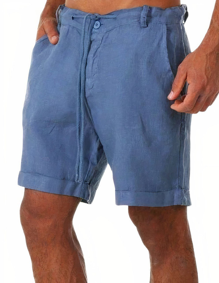 Stylish men's mid-length cuffed shorts with drawstring, great for casual summer fashion.