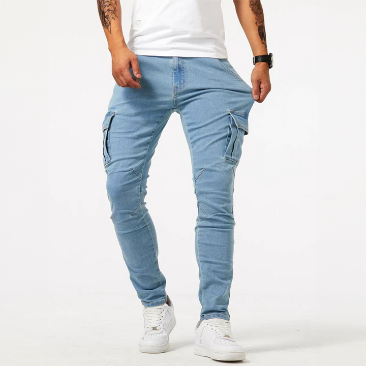 Stylish men's slim fit cargo pants, modern cut with utility pockets for everyday fashion.